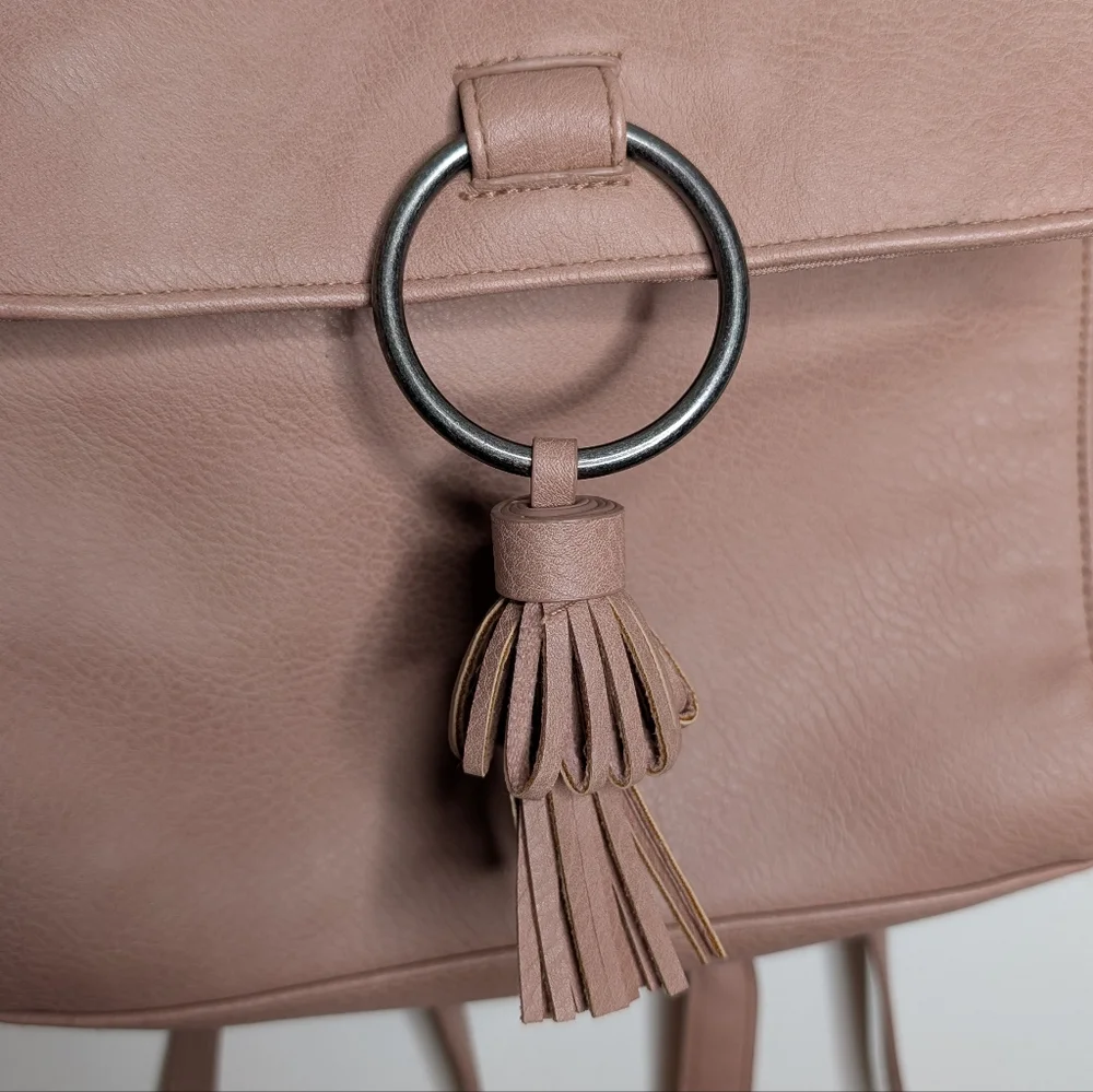 Universal Thread Women's Pink Blush Faux Leather Boho Mini Backpack with Tassle